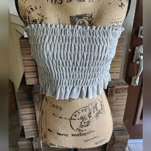 Smocked Tan/White Stripe Tube Top